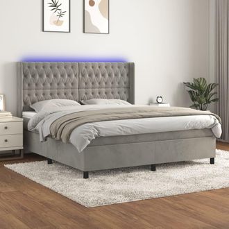 vidaXL Vidaxl - Cama Box Spring Colch&oacute;n Y Led Terciopelo Gris Claro 180x200 Cm