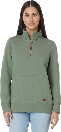L.L.Bean Quilted Sweatshirt 1/4 Zip Pullover Long Sleeve Womens Clothing Sea Green : MD, Polyester/Cotton