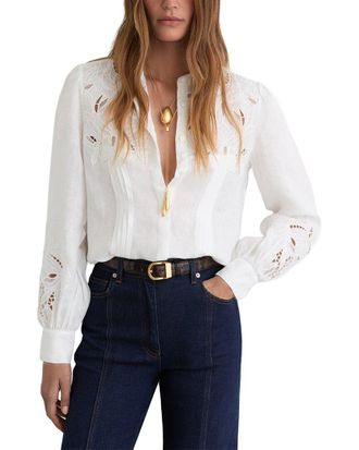 Reiss Ida Linen Embroidered Blouse