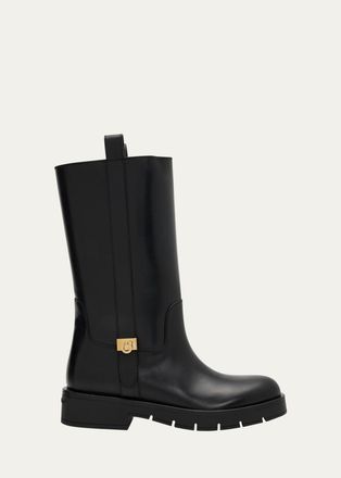 Ferragamo Nyves Leather Mid-Calf Boots