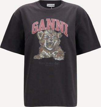 Ganni T-shirt in cotone con tigre Woman XS