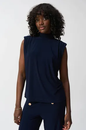 Joseph Ribkoff Mock Neck Pleated Sleeveless Top In Midnight Blue