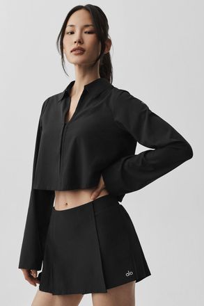 Alo | Cropped Unmatched Long Sleeve Top in Black, Size: Medium