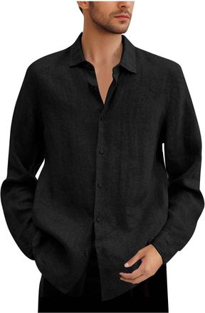 Generic Plus Size Shirt for Men UK Cotton Linen Long Sleeve Button Down Blouses Regular Fit Cotton Beach Shirts Summer Lightweight Casual Vacation Hawaiian To