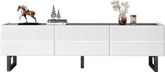 STILVORA Mueble De Tv Con 3 Cajones Y Patas De Hierro, Tablero Brillante, Estilo Minimalista, 170&times;35&times;47 Cm, Negro Blanco