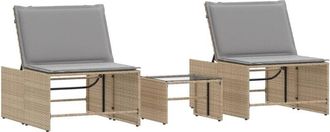 vidaXL Tumbonas 2 Piezas Con Mesa Rat&aacute;n Sint&eacute;tico Beige Vidaxl