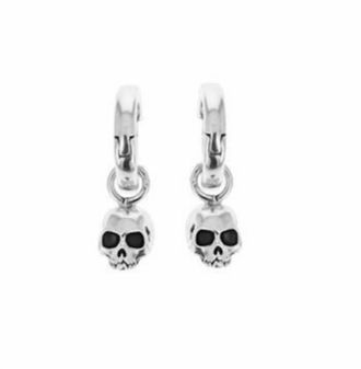 King Baby Studio Womens Skull Earrings With Hinged Back In Silver