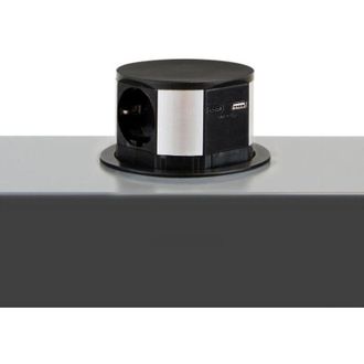 Emuca Multiconector Extra&iacute;ble Vertikal Push Di&aacute;metro 100mm, 3 Enchufes Tipo Schuko, 1 Usb Tipo A, 1 Usb Tipo C, Acero Y Pl&aacute;stico, Pintado Negro - Emuca
