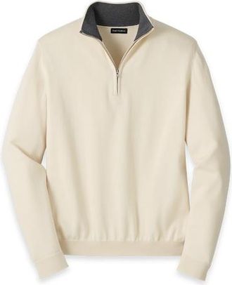 Paul Fredrick Supima Cotton Quarter Zip Mock Neck Sweater in Ivory at Nordstrom, Size Xx-Large