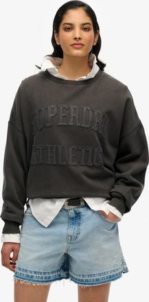 Superdry Sweatshirt SUPERDRY ATHLETIC TONAL APPLIQUE CREW, Damen, Gr. XS, schwarz (charcoal), Sweatware, Obermaterial: 100% Baumwolle, unifarben, oversize h&uuml;ft
