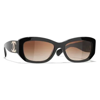 Chanel Rectangle Sunglasses - female - Chanel - Sunglasses - Black - 55 MM - Accessories