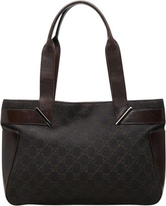 Gucci Brown Canvas Leather Tote Bag (Pre-Owned)