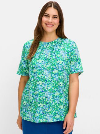 Sheego Longbluse SHEEGO, Damen, Gr. 40, gr&uuml;n (blattgr&uuml;n, gemustert), 100% Viskose, gebl&uuml;mt, gemustert, Rundhals, Blusen Longbluse