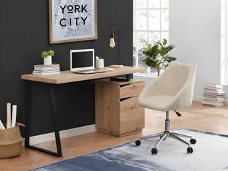 Vente-Unique Desk With 1 Drawer & 1 Door - MDF & Steel - Oak & Black - GOTAMA