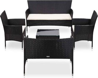 vidaXL Set Muebles De Jard&iacute;n Y Cojines 5 Piezas Rat&aacute;n Sint&eacute;tico Negro Vidaxl