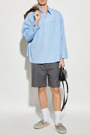 Marni Oversize Shirt With Pocket, Mens, Blue
