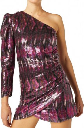 Misa Nova One-Shoulder Mini Dress In Fuchsia Ikat