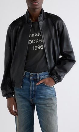 Acne Studios Lokot Leather Bomber Jacket in Black at Nordstrom, Size 50