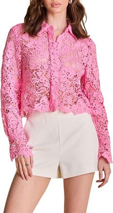 endless rose Lace Crop Shirt in Pink at Nordstrom, Size X-Small