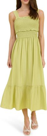 Blu Pepper Bow Tie Smocked Midi Sundress in Kiwi at Nordstrom Rack, Size Medium