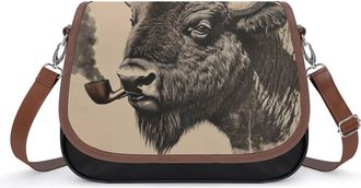 Generic Vintage Bison Smoking Small Womens Crossbody Bags Shoulder Handbag with Adjustable Strap for Travel