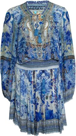 Camilla shirred relaxed short dress in blue