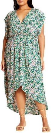 City Chic Ditsy Floral Wrap Front Maxi Dress in Green Fl Fields at Nordstrom Rack, Size Xs/14W