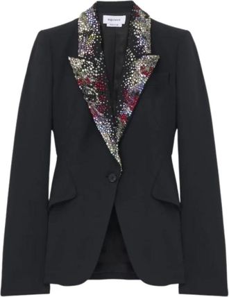 Alexander McQueen Jassen, Dames, Zwart, S, Leer, Geborduurde Jas met Revers