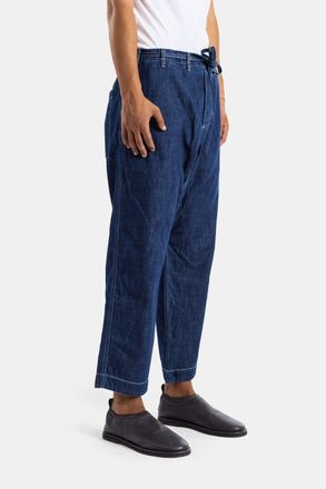 CASEY CASEY Mens Tie Me Up Raw Indigo Denim Trousers Blue