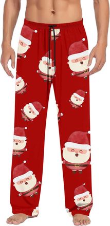 Generic Mens Christmas Pyjama Bottoms Mens ElkPrint Pyjama Pants with Drawstring Elastic Waist s Lightweight Soft PjsLoungewear Comfy Nightwear Sleepwear (Red