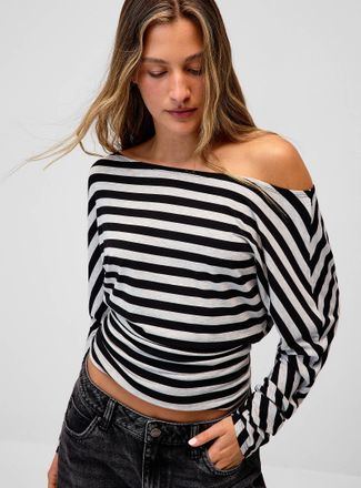Twik Womens Cinched waist striped off-the-shoulder T-shirt