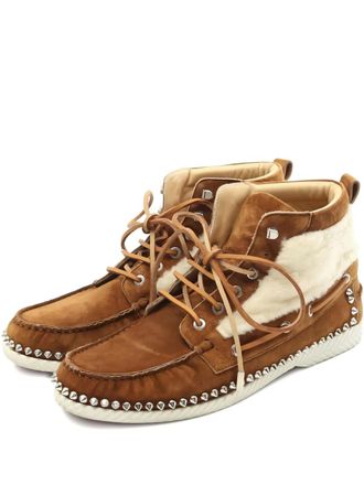 Christian Louboutin 2000s spike-studs boots - men - Suede/Sheepskin/Calf Leather/Rubber - 41.5 - Brown