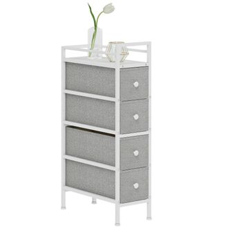 OEM C&oacute;moda Con 4 Cajones De Tela Marco De Acero C&oacute;moda Para Dormitorio Para Espacios Peque&ntilde;os Sal&oacute;n Vestidor Gris Claro