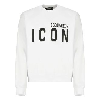 Dsquared2 Sweatshirts, male, White, Size: 2XL White Cotton Sweater with Logo