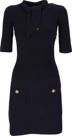 Elisabetta Franchi Fitted Ribbed Knit Mini Dress With Nektie Detail