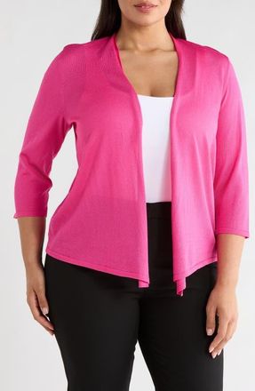Kasper Self Edge Open Front Cardigan in Pink Perfection at Nordstrom, Size 1X