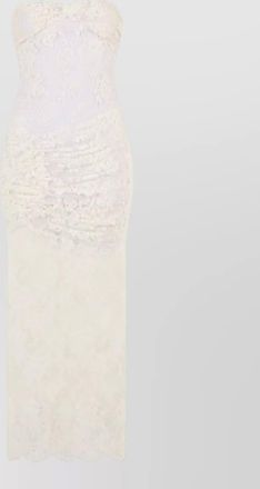 The Mannei long lace strapless ruched evening dress