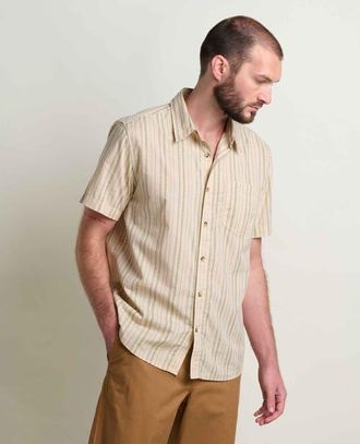 Toad & Co Fletch Short Sleeve Shirt in Salt Vertical Print at Nordstrom, Size X-Large