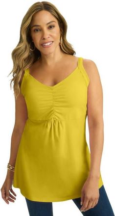 Jessica London Stretch Cotton Shirred Tank in Golden Citrus at Nordstrom, Size 32