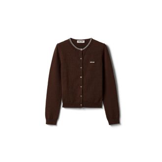 Miu Miu Cotton Cardigan, Woman, Cocoa Brown/white, Size 40