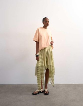 Topshop Minigonna verde a righe con fondo a punta