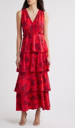 Chelsea28 Floral Tiered Maxi Dress in Red- Pink Lilo Floral at Nordstrom Rack, Size Small