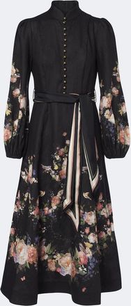 Zimmermann Valiant belted floral linen midi dress
