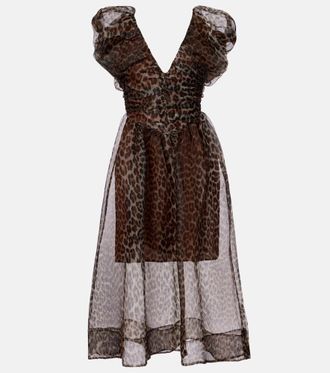 Ganni Leopard-print organza midi dress