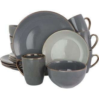 Elama Tahitian Grand 16 Piece Stoneware Dinnerware Set in Grey at Nordstrom