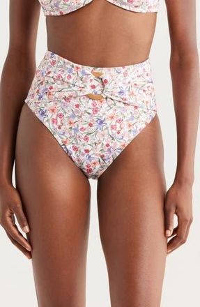 Hutch O-Ring High Waist Bikini Bottoms in White Garden at Nordstrom Rack, Size X-Small