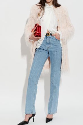 Balmain Coat With Fringes, Womens, Pink