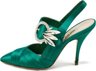 Miu Miu Pumps in raso con decorazione - Verde