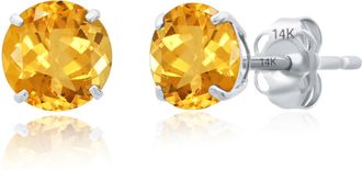 MAX + STONE 14k White Gold 6MM Round Stud Gemstone Earrings