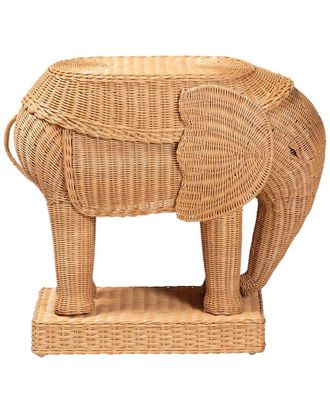 Baxton Studio Elissa Bohemian Rattan Elephant End Table